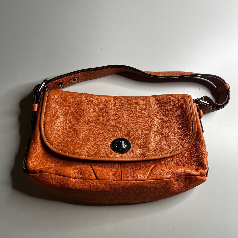 Coach Kristen Flap Hobo Orange Pebbled Leather Shoulder Bag F15170